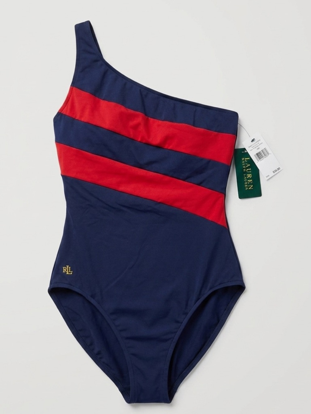 Ralph Lauren Navy & Red One-Shoulder One-Piece Swimsuit Sz 10